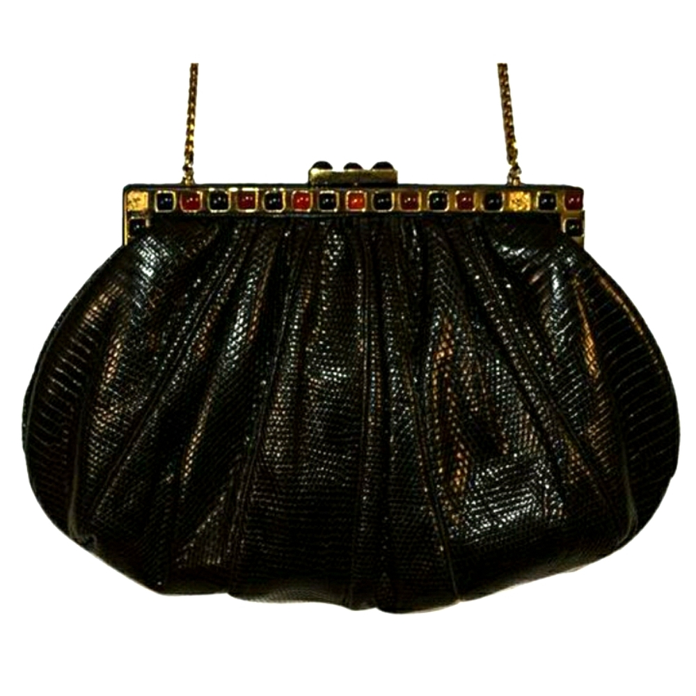 Judith Leiber black lizard crossbody bag